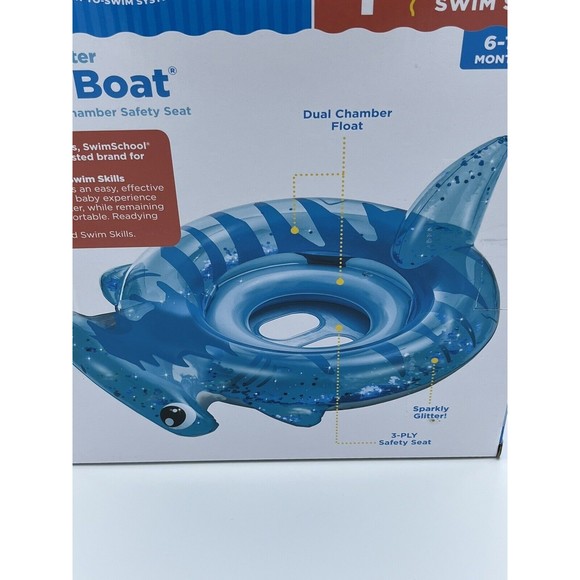 Swim School Baby Boat Level 1 Sharkie Glitter 32 Inch 6-18 Months Learn Swimming - Picture 15 of 16